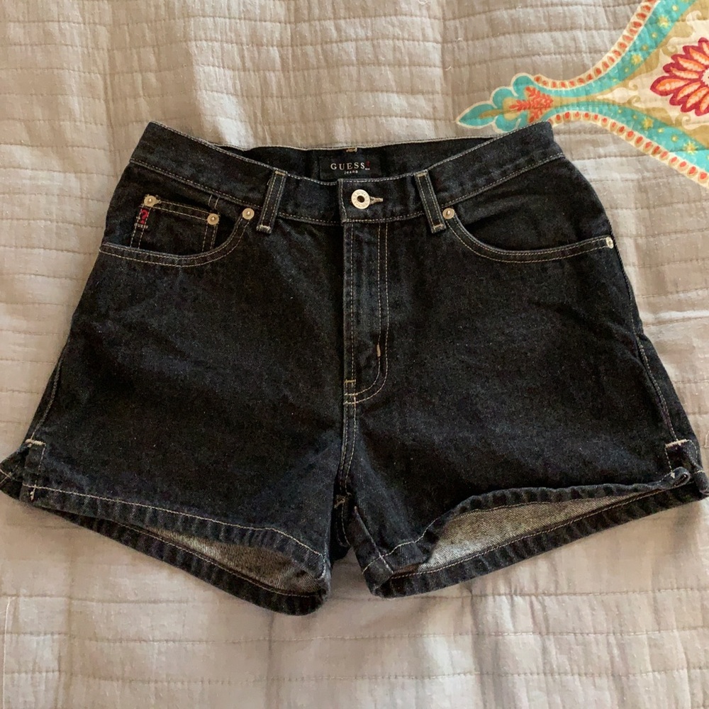 Guess black denim high waisted mom shorts